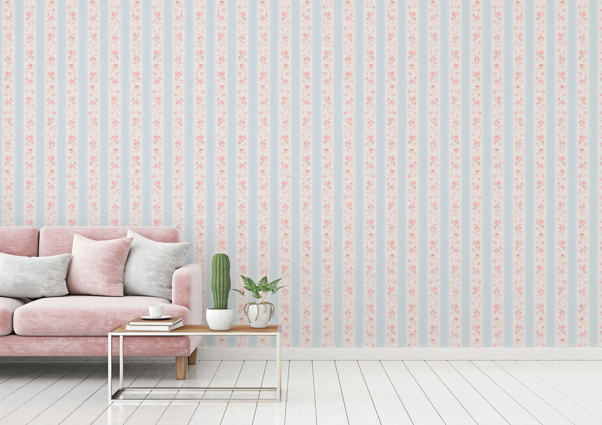 The Ranunculus Sitting Room | Azure & Sage Luxe wallpaper shown hung on a styled interior wall (official room photo)