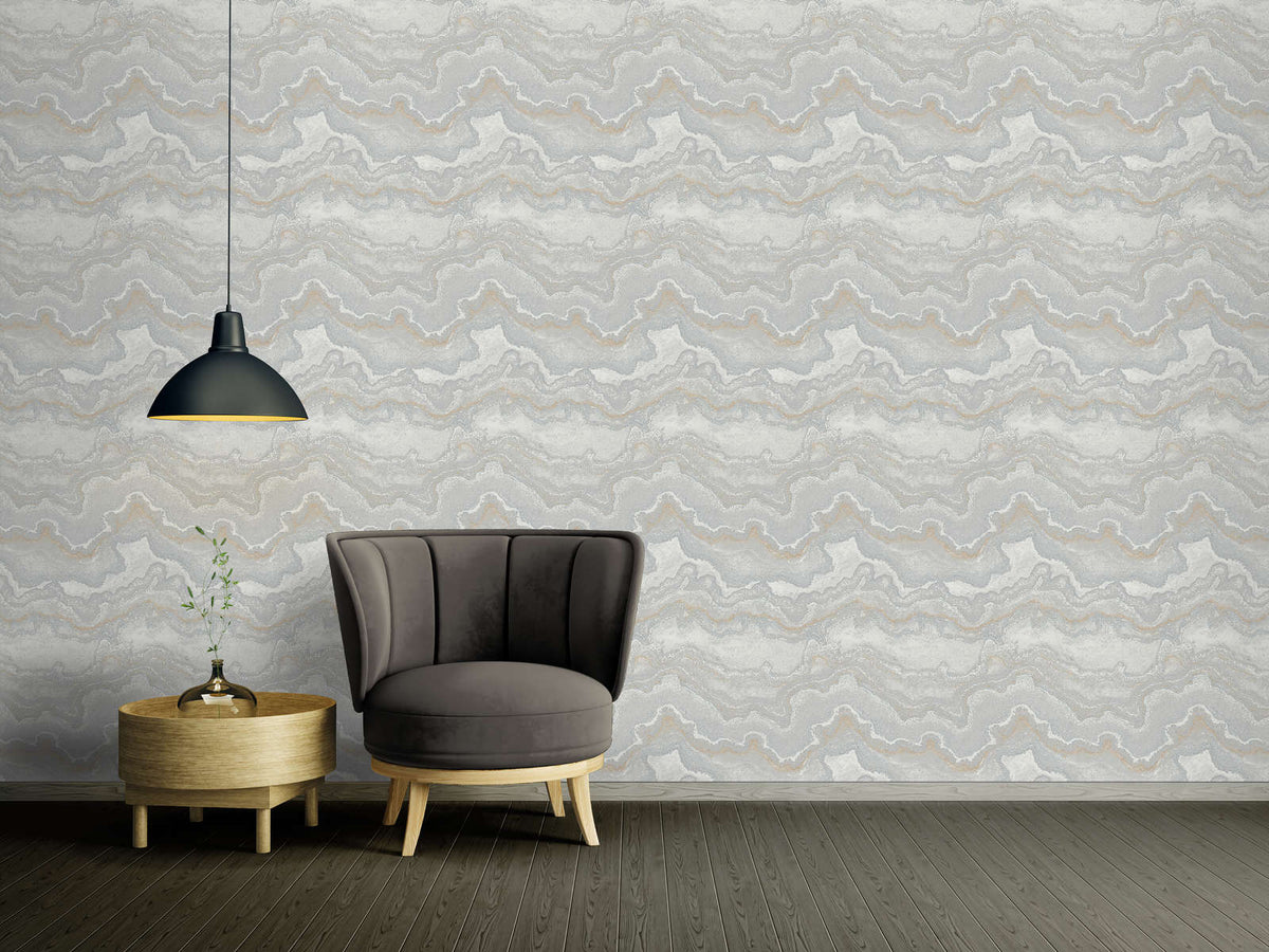 The Cobblestone Studio | Cream & Metallic Gold Luxe wallpaper shown hung on a styled interior wall (official room photo)