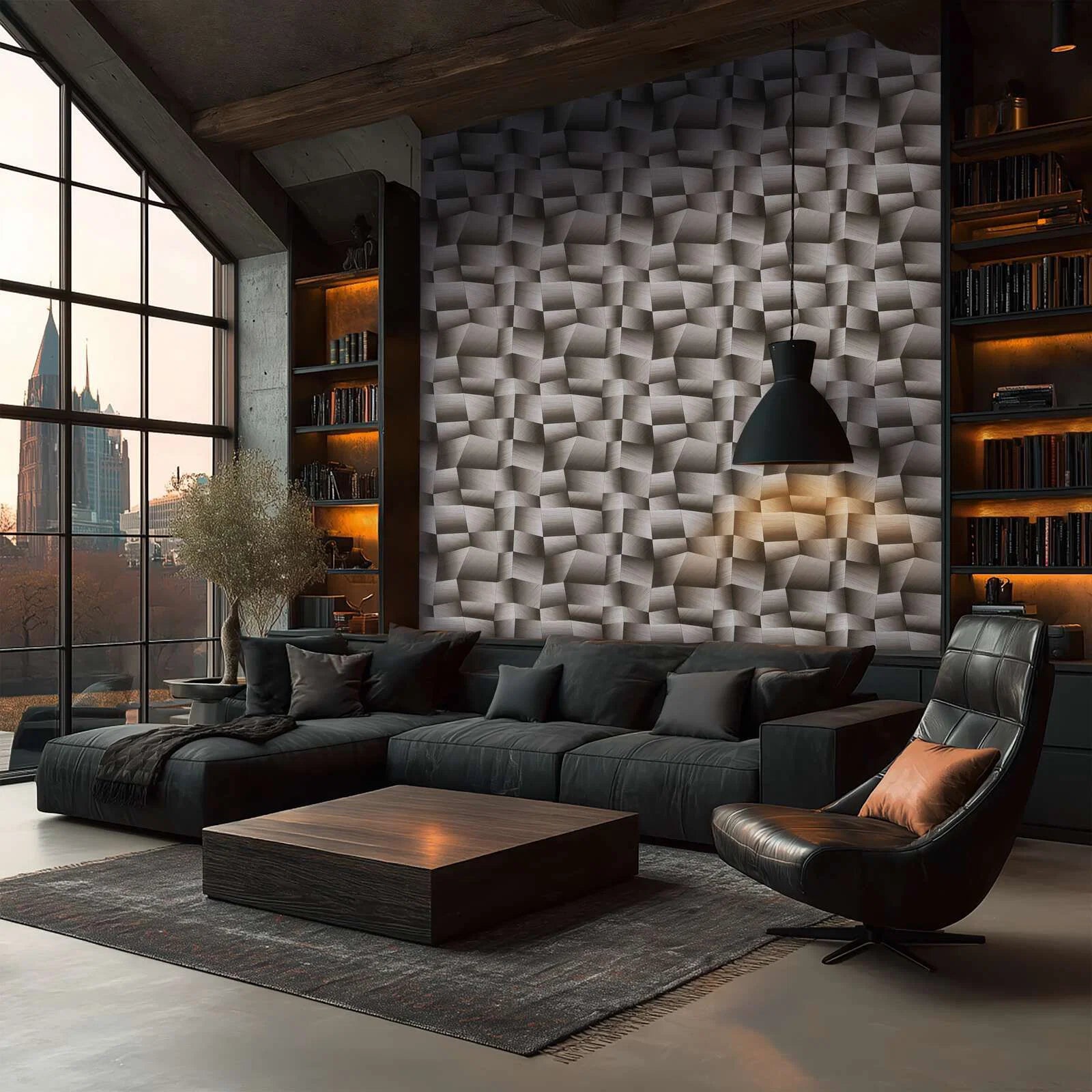 The Geometric Illusion | Smoked Black & Metallic Grey Luxe