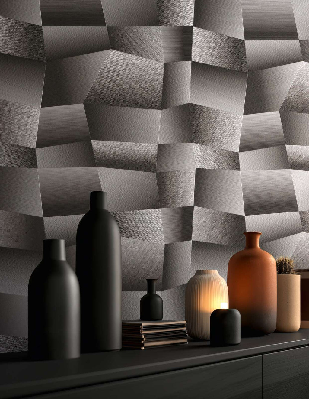 The Geometric Illusion | Smoked Black & Metallic Grey Luxe