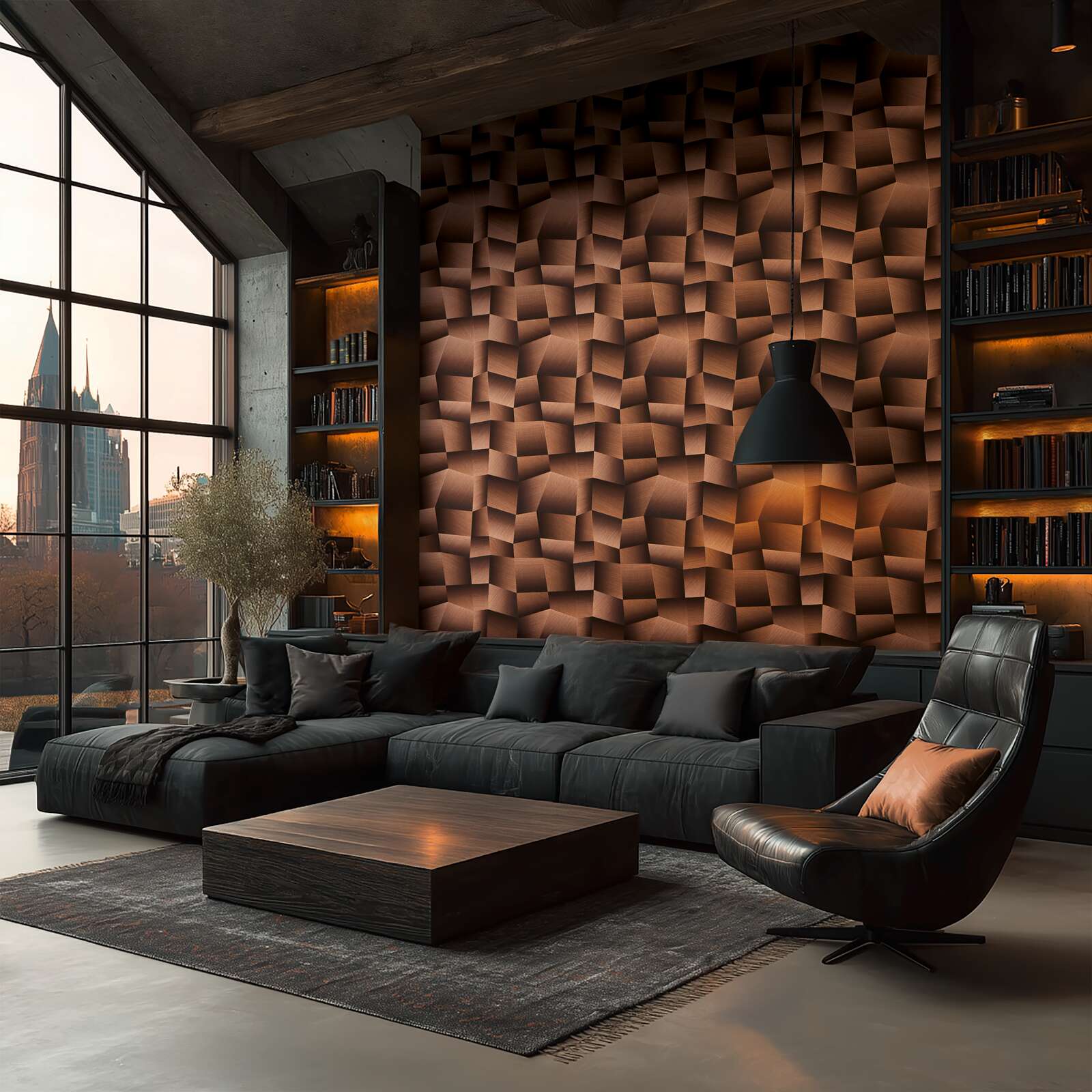 The Geometric Illusion | Earthy Brown & Metallic Gold Luxe