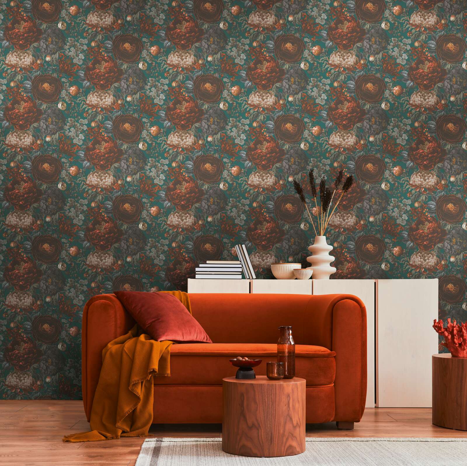 The Floral Oasis | Teal, Orange & Earthy Cream Luxe