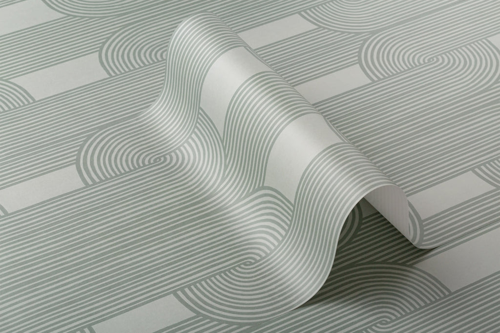 Roll of The Arcade Curve wallpaper in soft sage