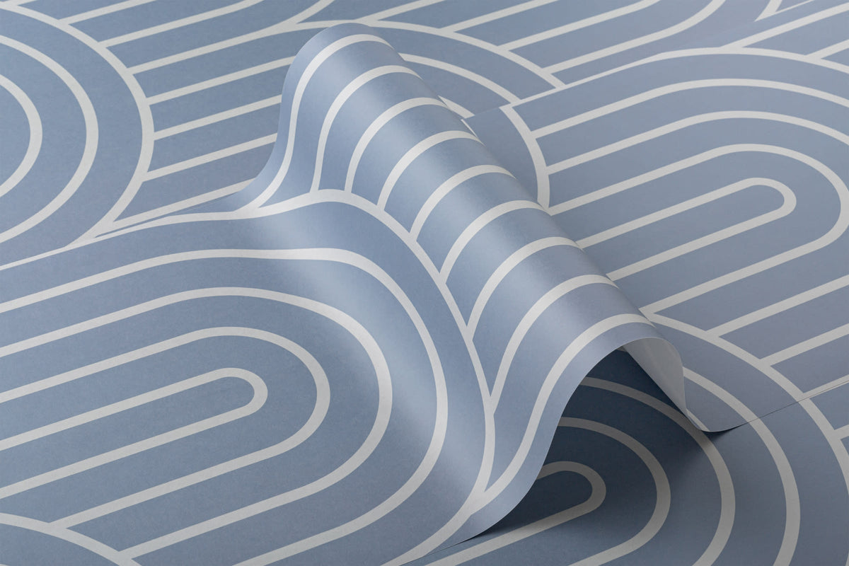 Roll of The Arched Pinline wallpaper in steel blue