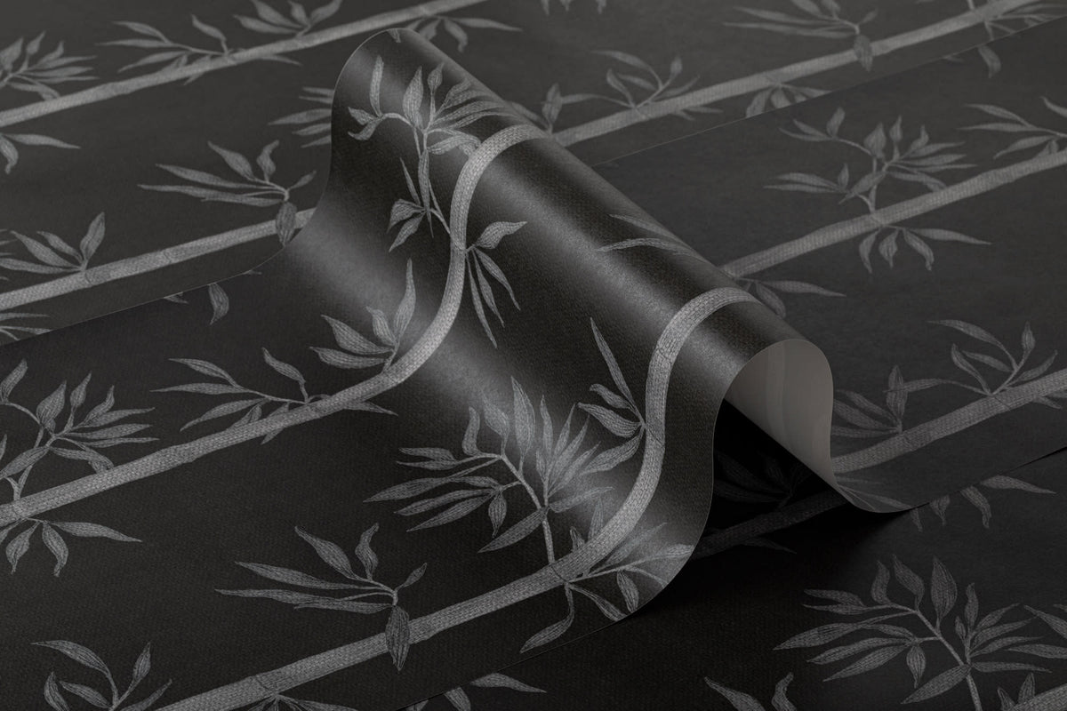 Roll of The Bamboo Nocturne wallpaper in charcoal black