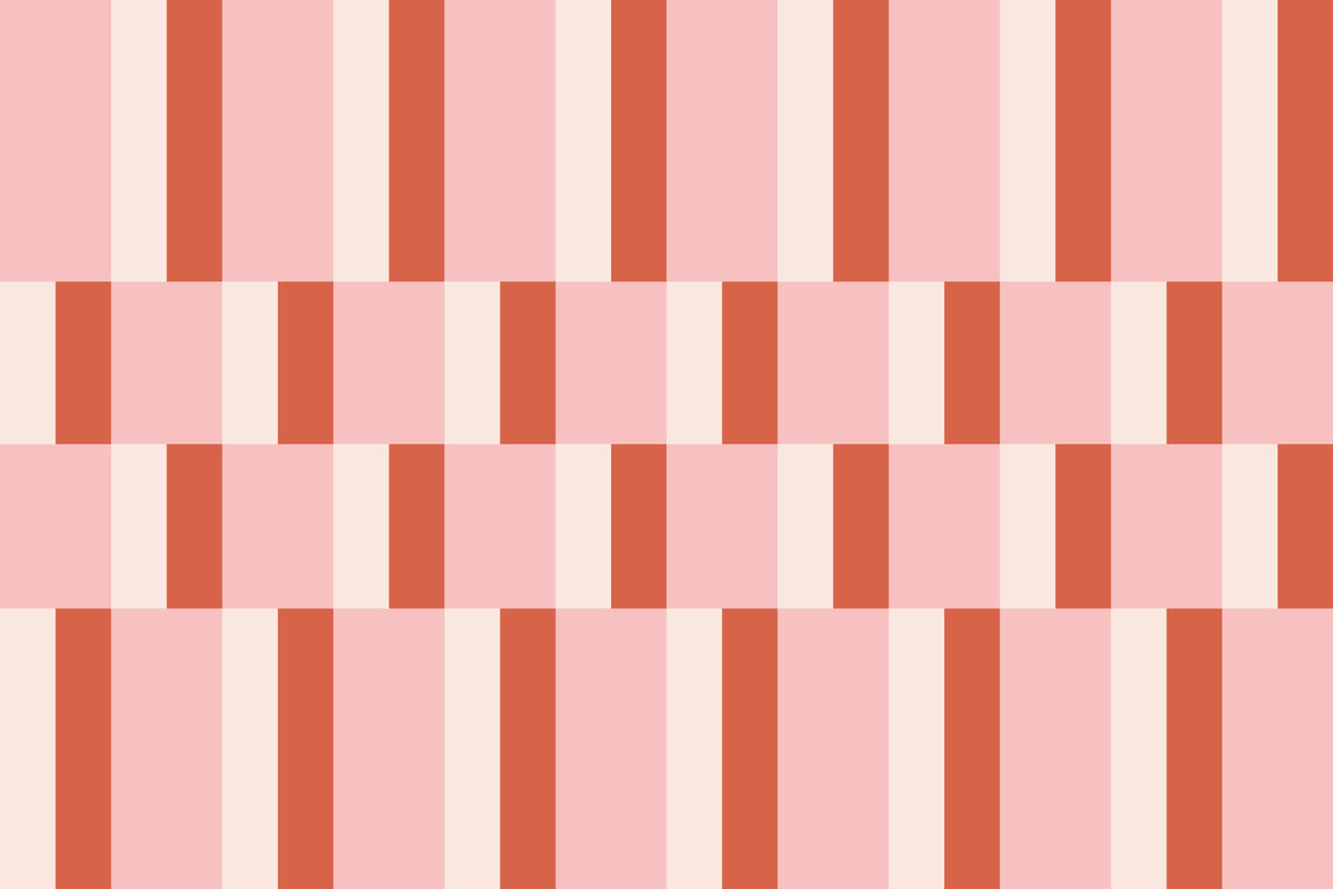 Flat pattern view of The Bauhaus Block wallpaper in rose and tangerine, showing the offset colour-block bars