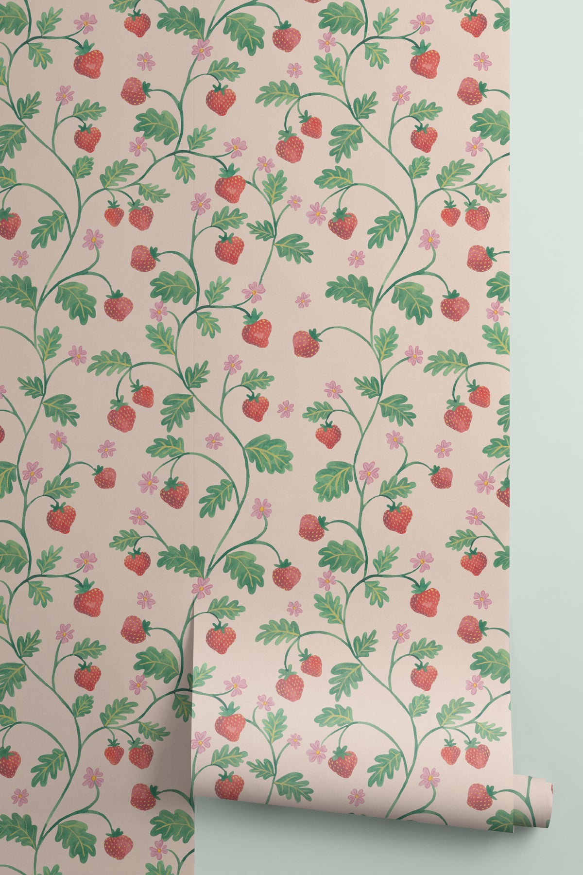 Roll of The Berry Arbour wallpaper in blush beige