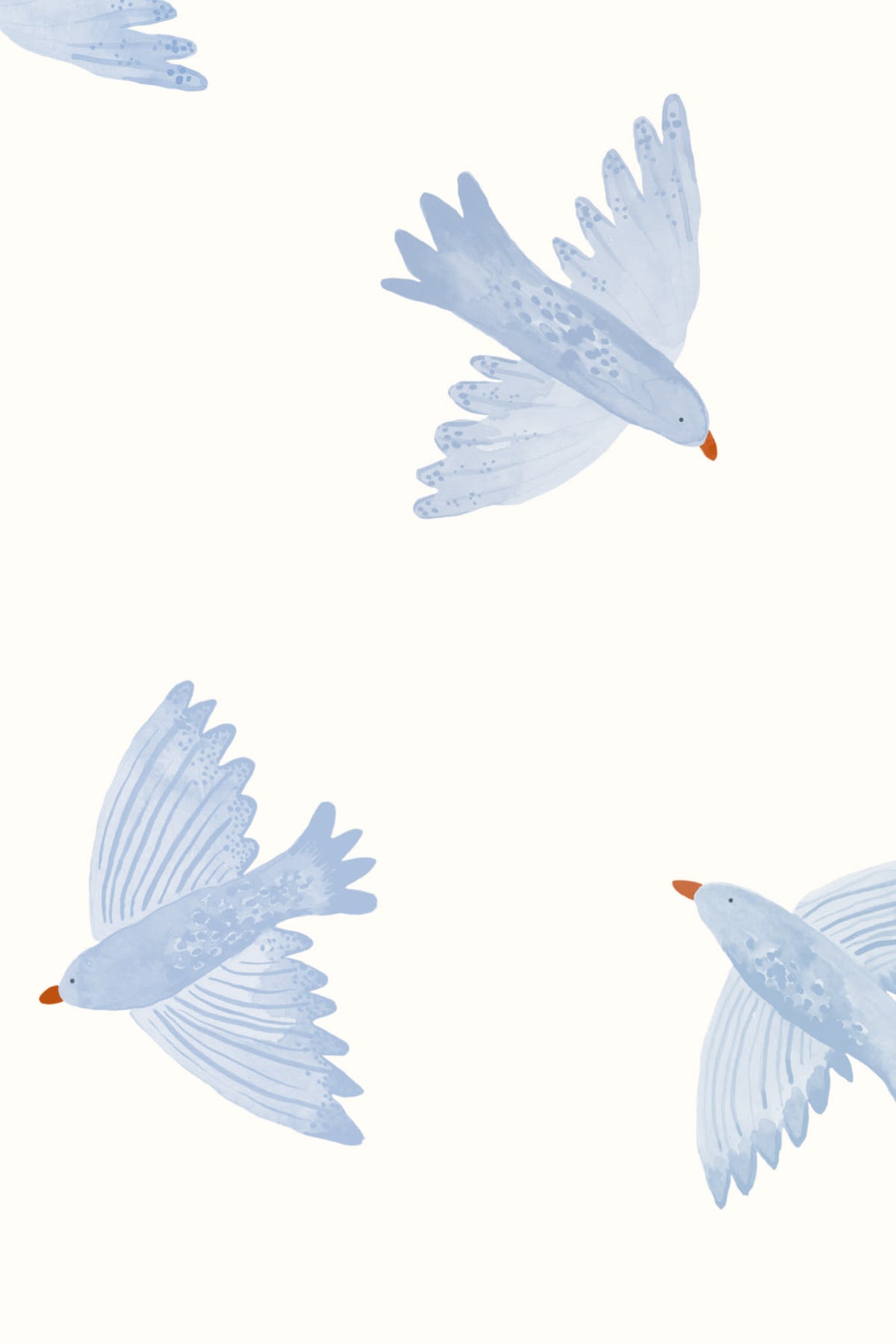 Close-up of The Bluebird Flight wallpaper in cornflower blue showing the watercolour birds in flight in detail