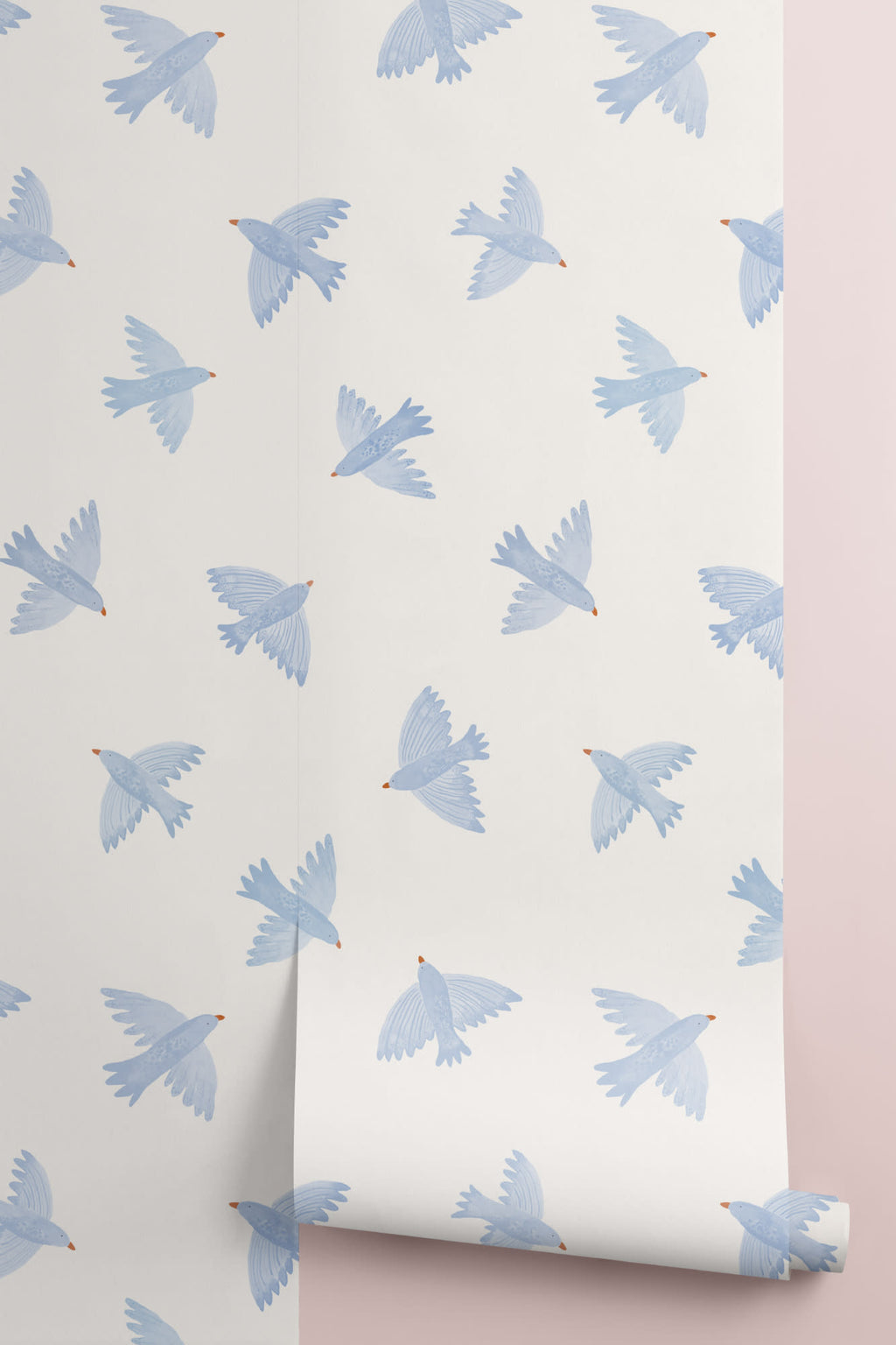 Roll of The Bluebird Flight wallpaper in cornflower blue