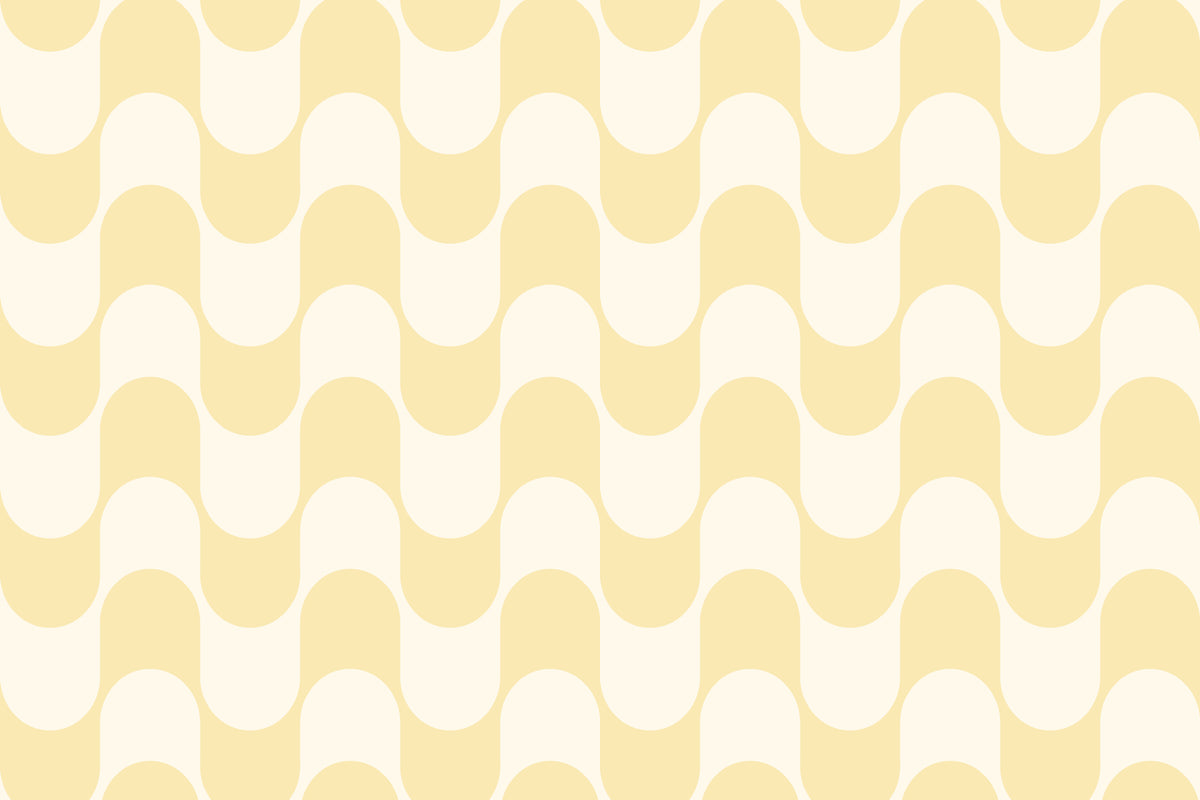 Flat pattern view of The Boardwalk Wave wallpaper in butter yellow, showing the scalloped wave stripes