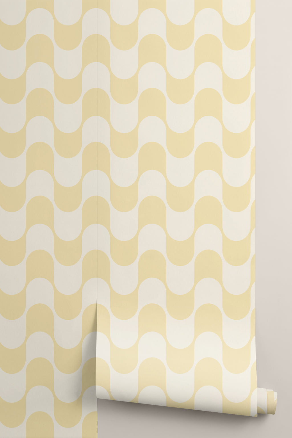 Roll of The Boardwalk Wave wallpaper in butter yellow