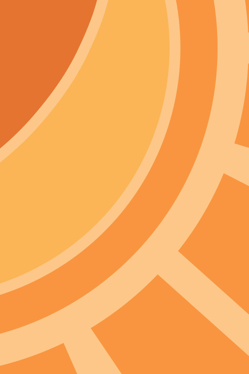Close-up of The Breakwater Sun mural in tangerine and teal showing the retro sun and curling wave in detail