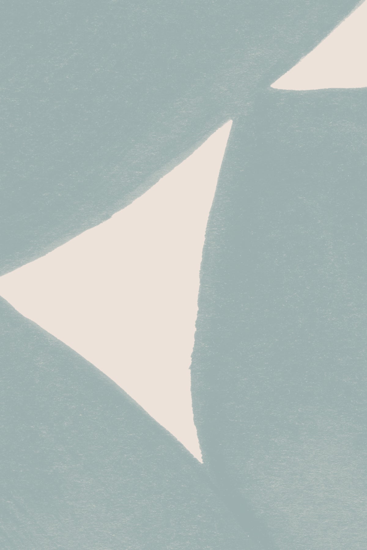 Close-up of The Brushed Fragments mural in seafoam blue showing the hand-painted abstract shapes in detail
