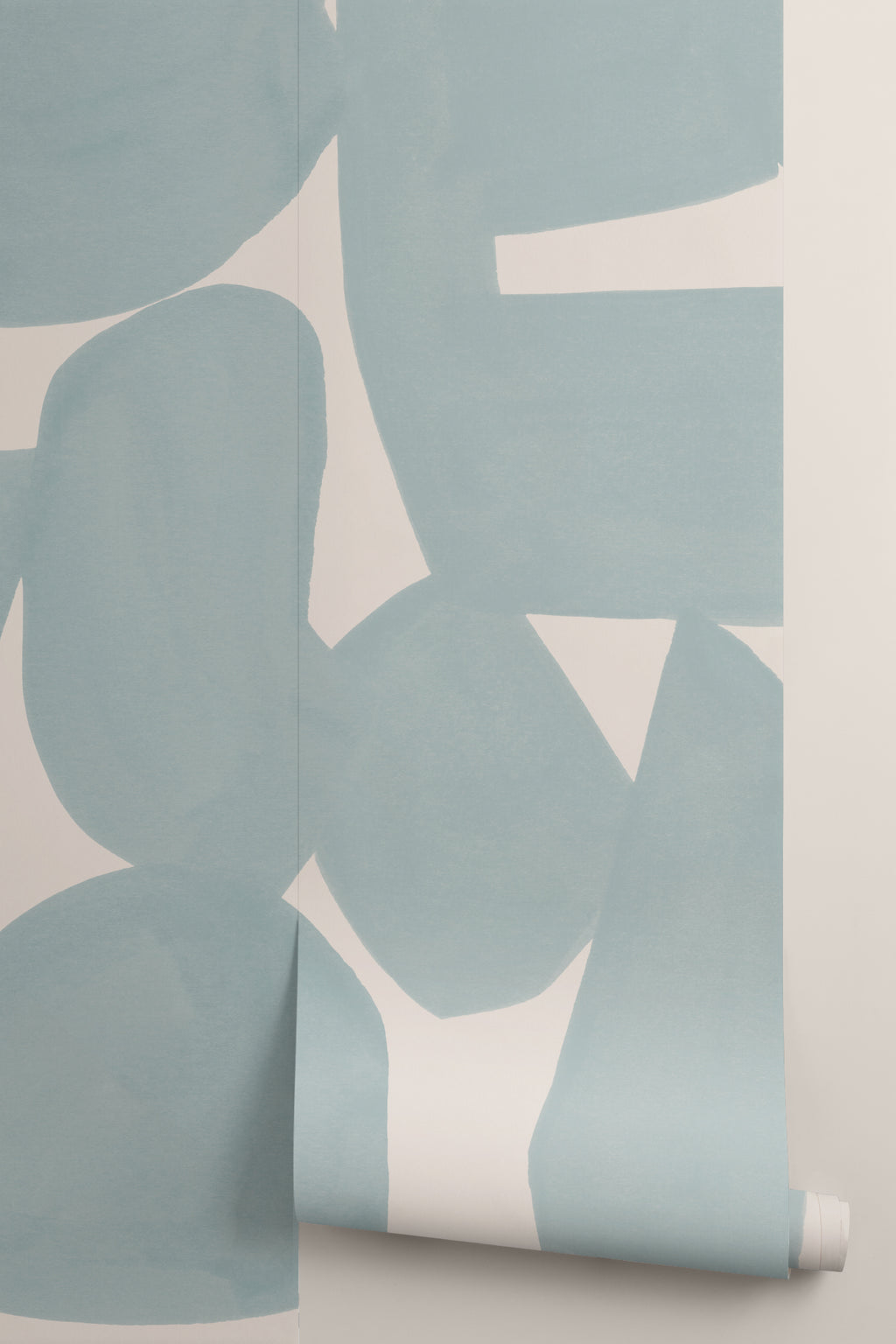 Rolled panel of The Brushed Fragments mural in seafoam blue