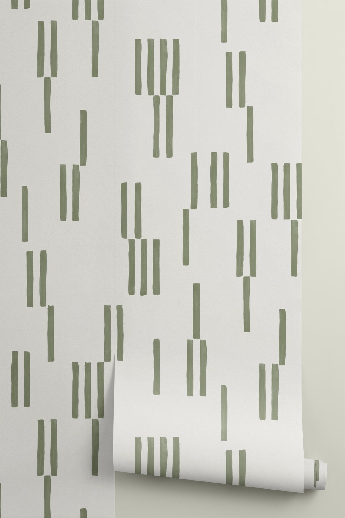 Roll of The Brushmark Column wallpaper in mossy green