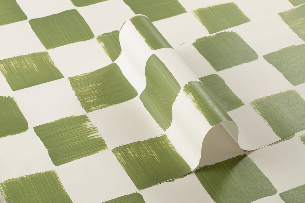 Roll of The Brushstroke Chequer wallpaper in olive moss