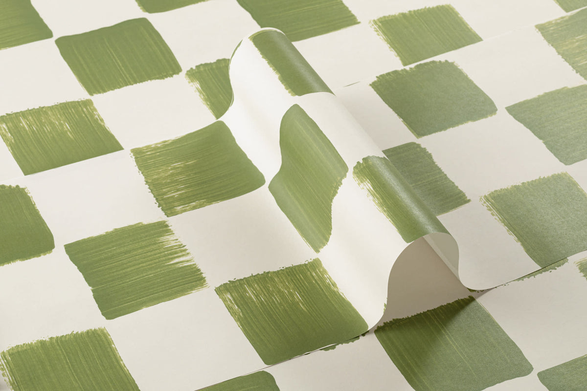 Roll of The Brushstroke Chequer wallpaper in olive moss