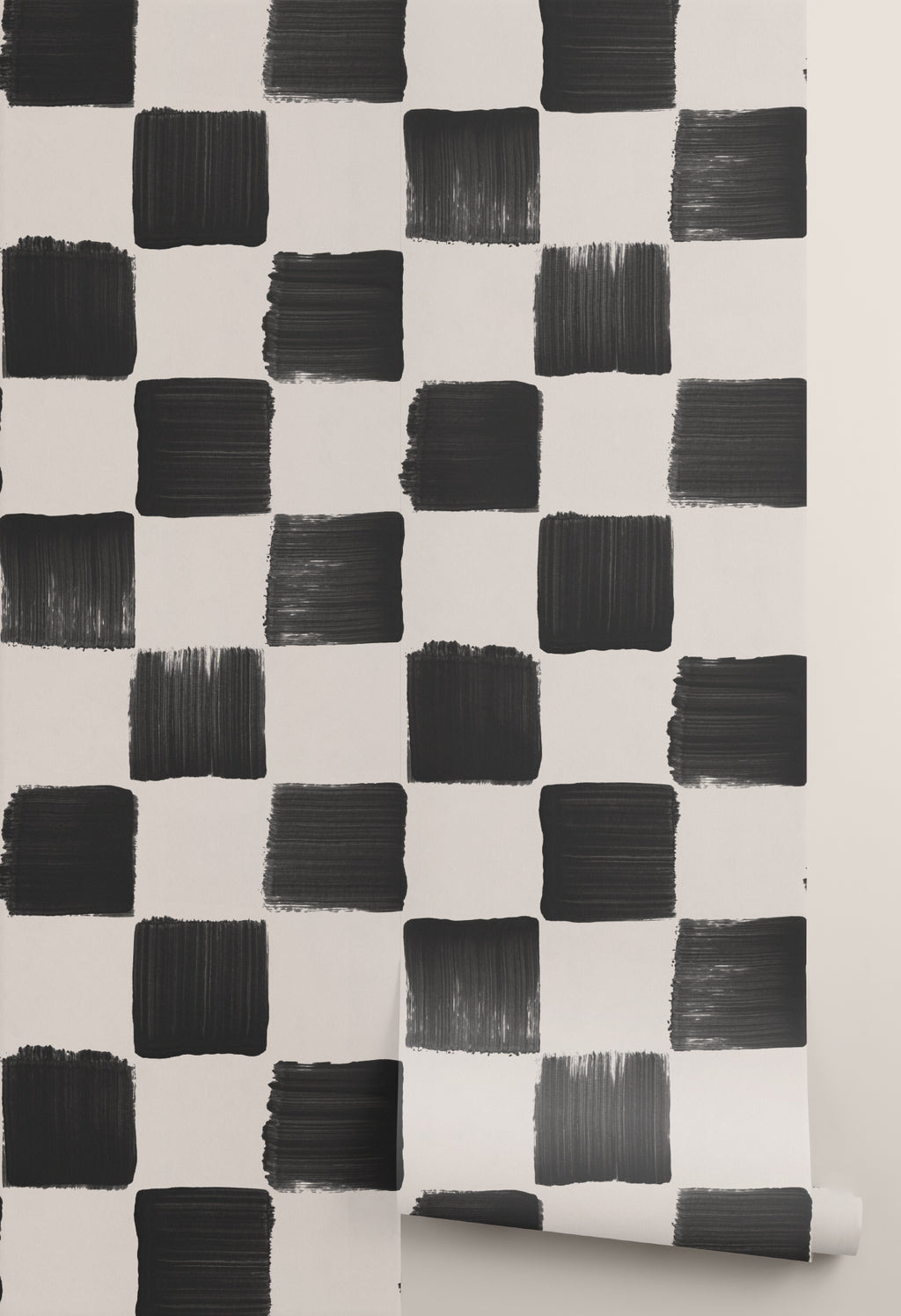 Roll of The Brushstroke Chequer wallpaper in onyx and beige