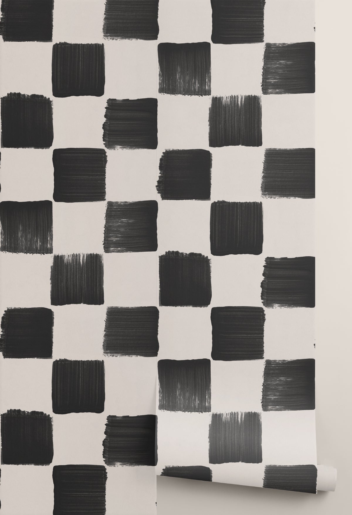 Roll of The Brushstroke Chequer wallpaper in onyx and beige