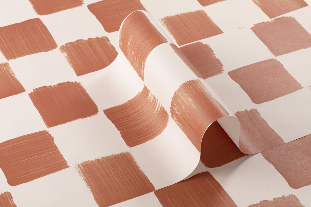 Roll of The Brushstroke Chequer wallpaper in terracotta