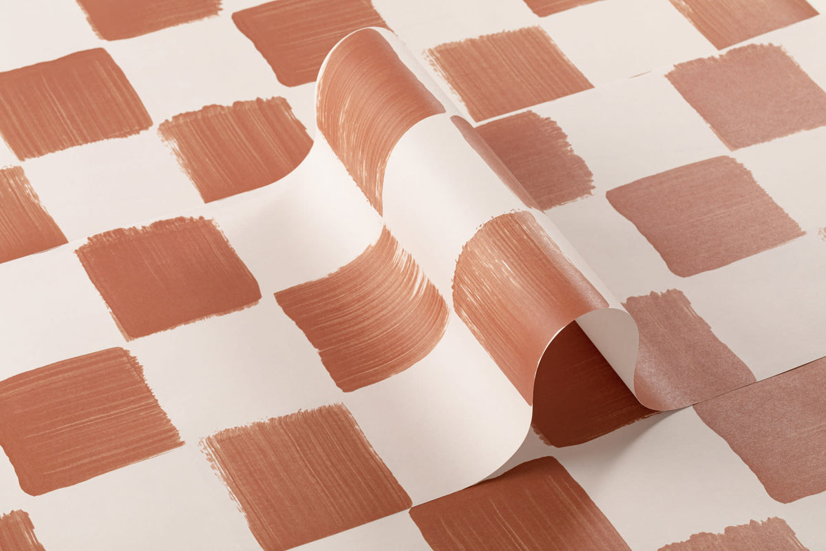 Roll of The Brushstroke Chequer wallpaper in terracotta