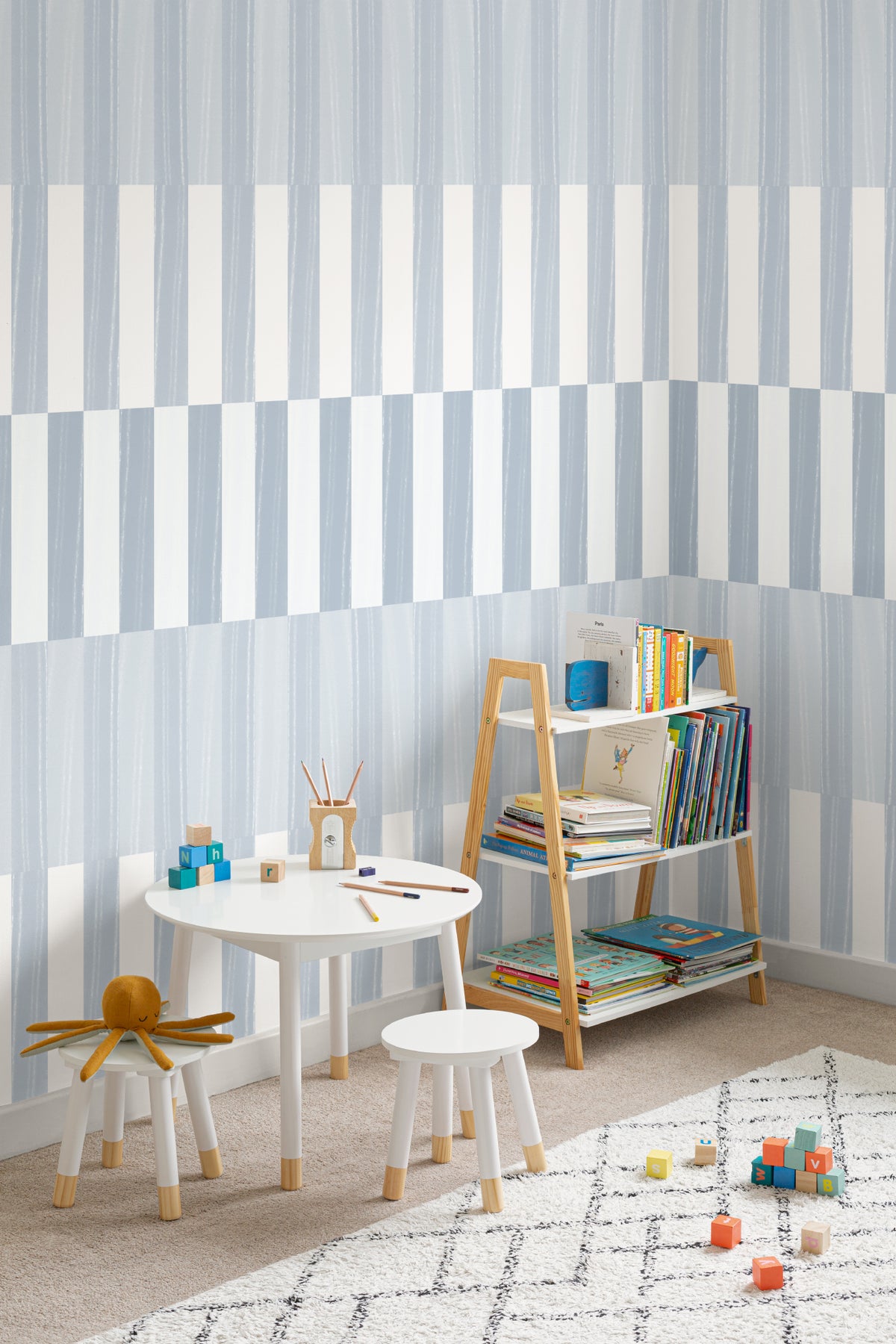 The Cabana Block mural in ice blue in a child's bedroom