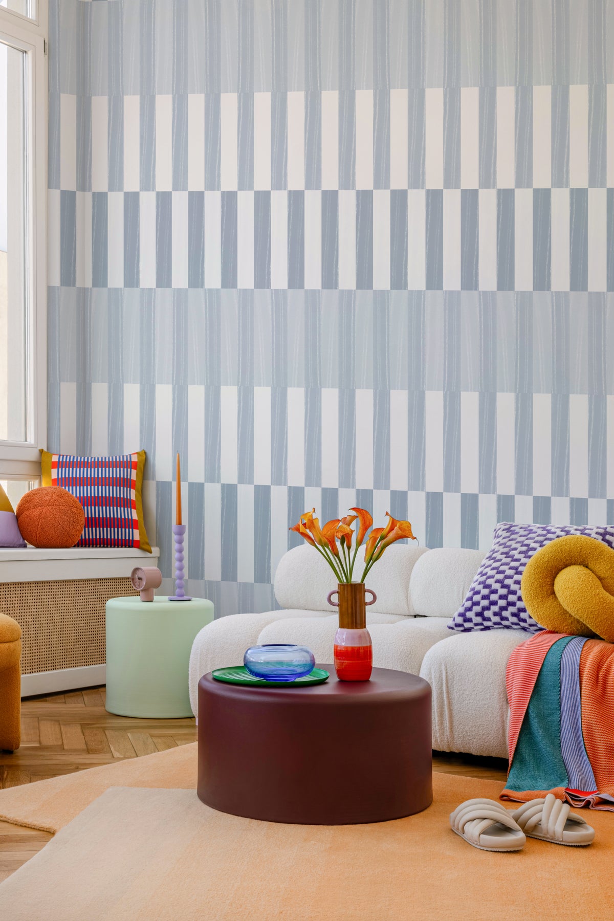 The Cabana Block mural in ice blue in a children's room setting
