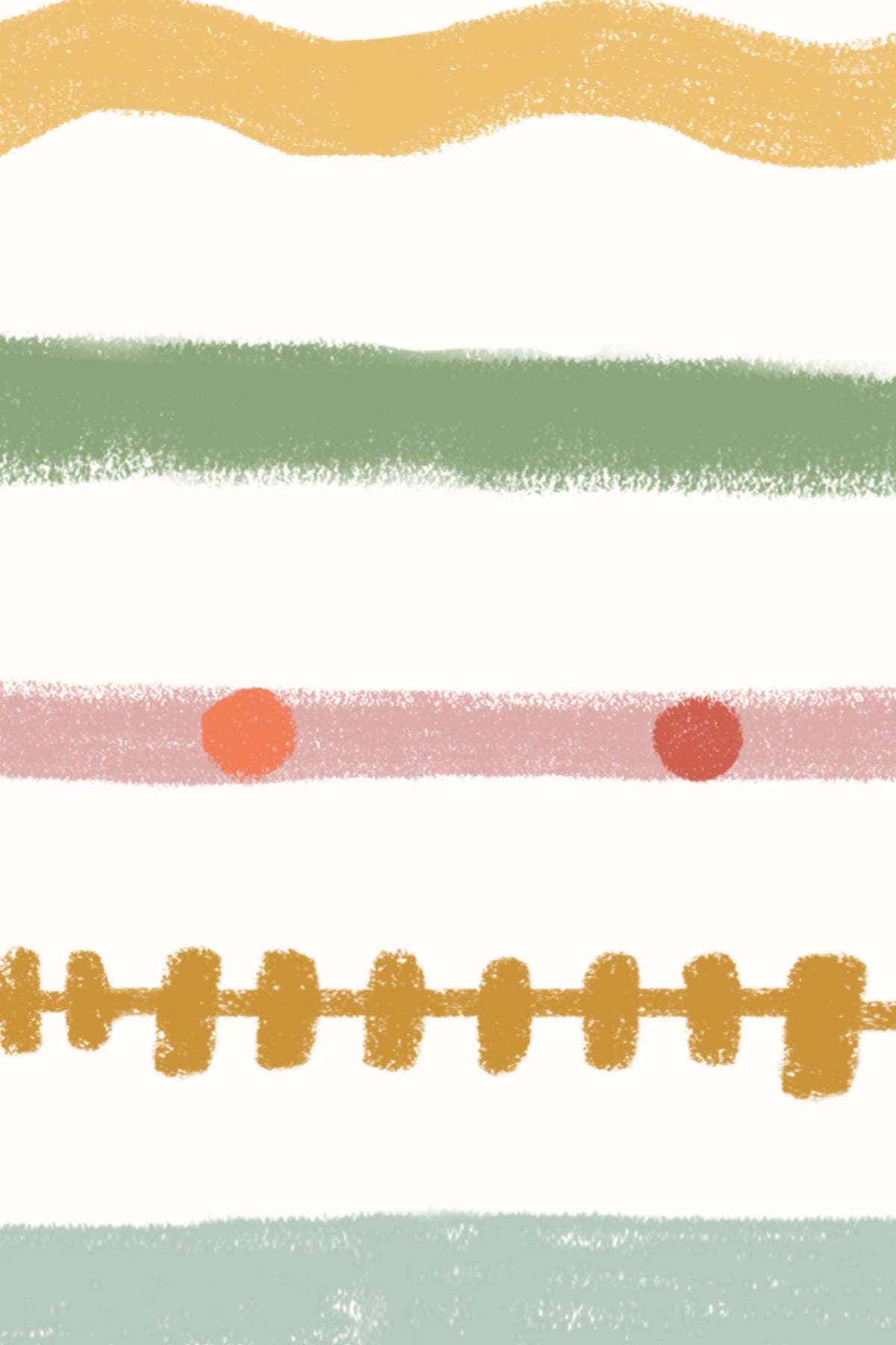 Close-up of The Carousel Stripe mural in blush and pistachio showing the wavy and dotted stripes in detail