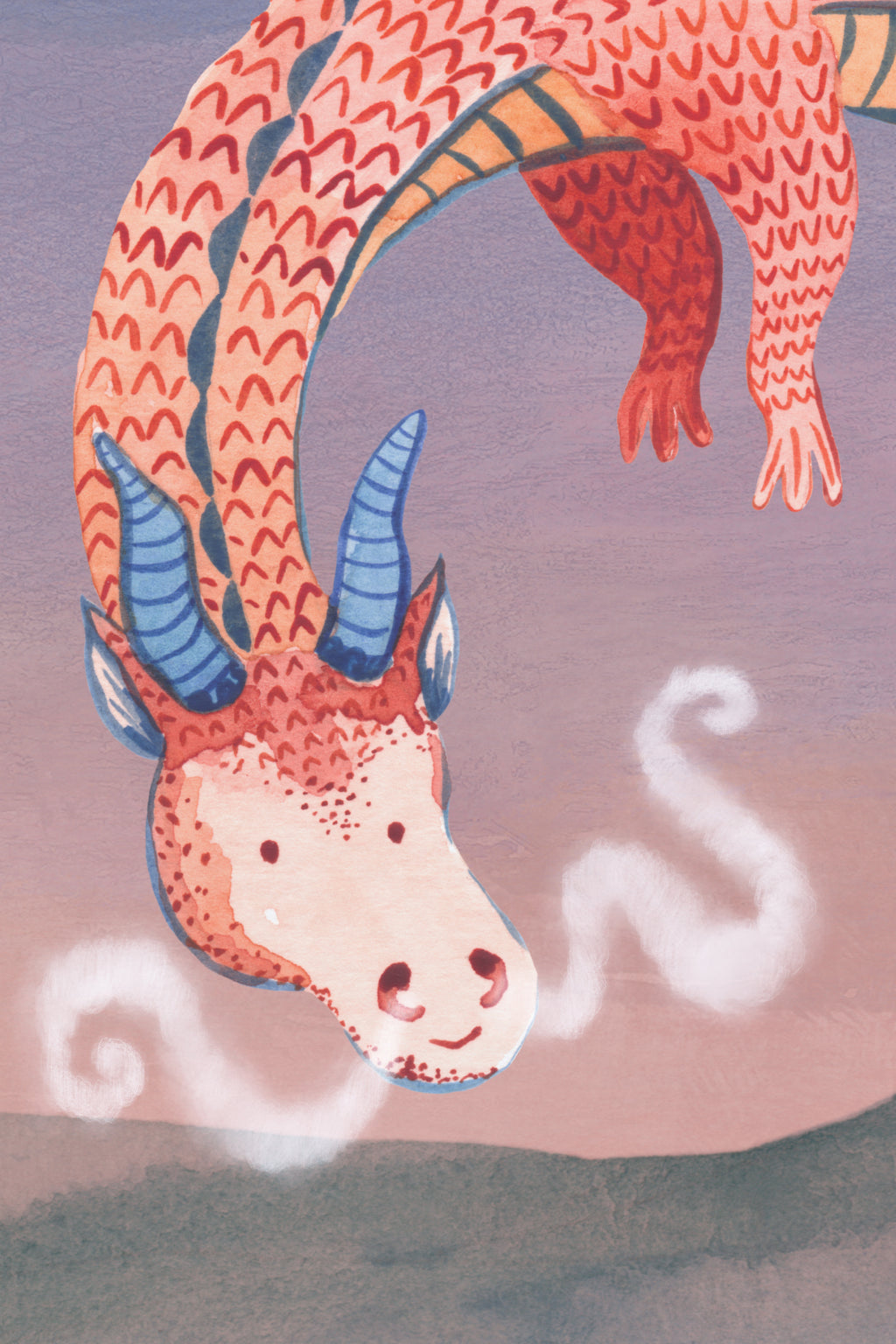 Close-up of The Castle Storybook mural in twilight violet and moss showing the dragons over a fairytale castle in detail
