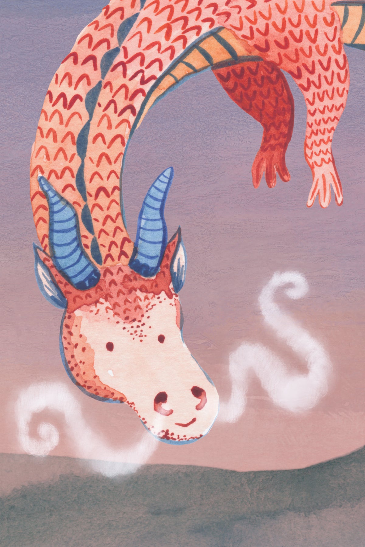 Close-up of The Castle Storybook mural in twilight violet and moss showing the dragons over a fairytale castle in detail