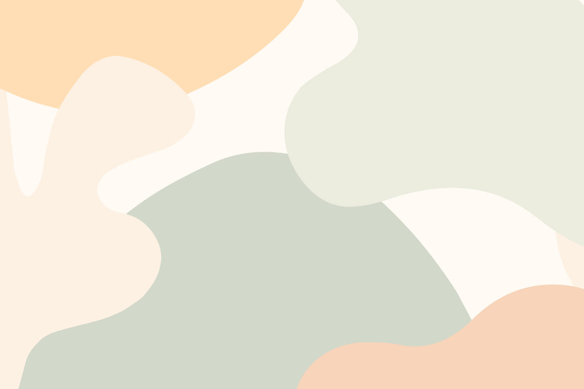 Full artwork view of The Cloud Hills mural in sage and apricot, showing big rounded pastel shapes