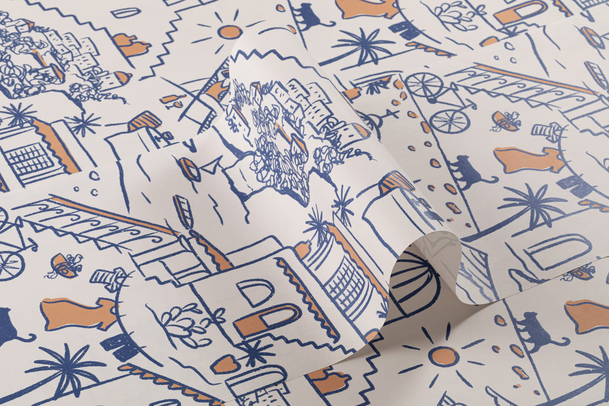 Roll of The Coastline Terrace wallpaper in cobalt blue
