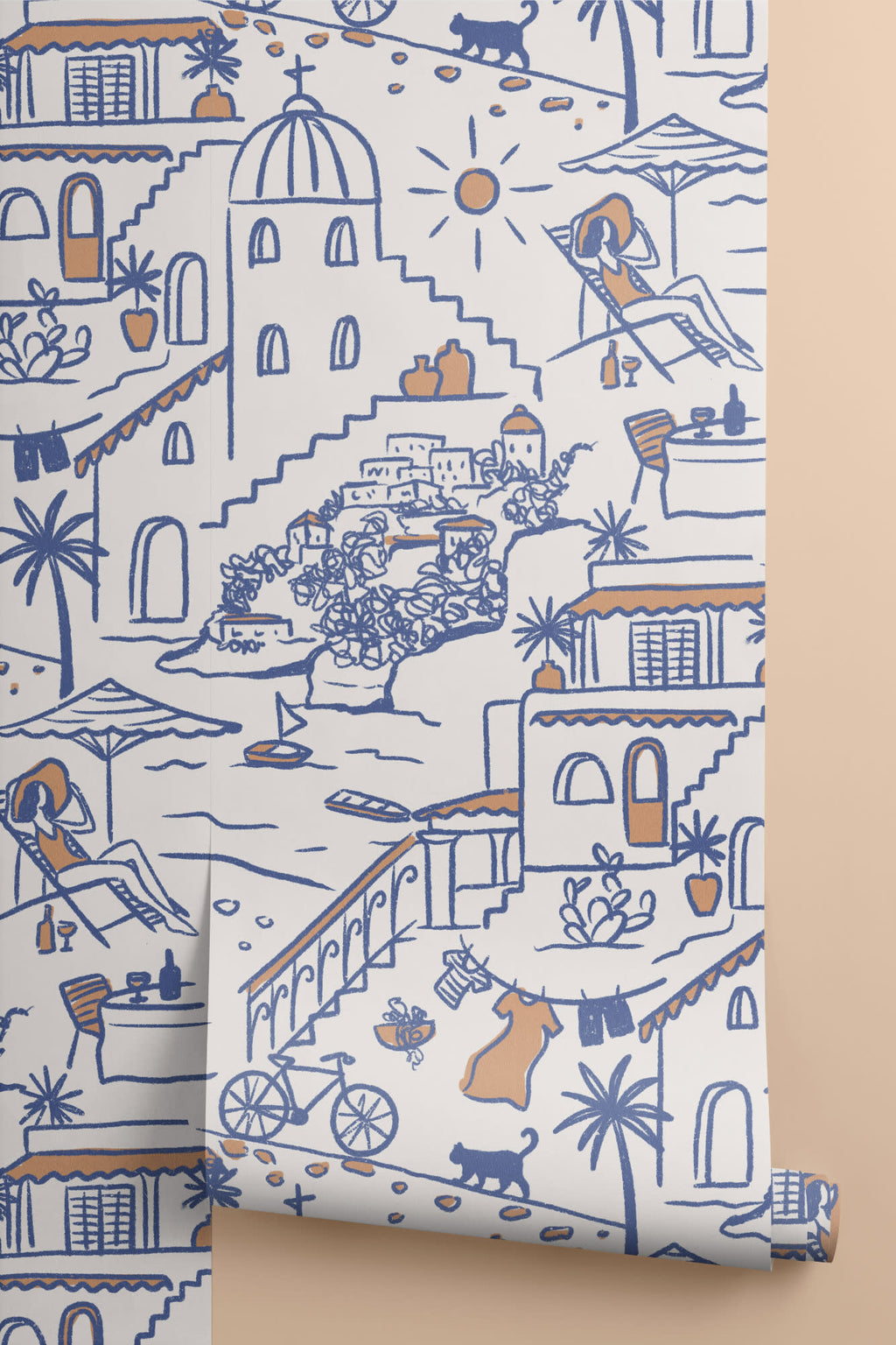 Roll of The Coastline Terrace wallpaper in cobalt blue, another angle