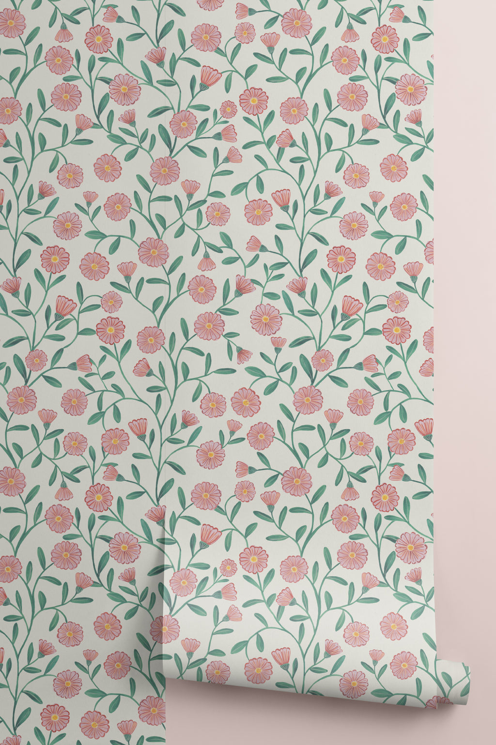 Roll of The Cottage Daisy wallpaper in rose pink