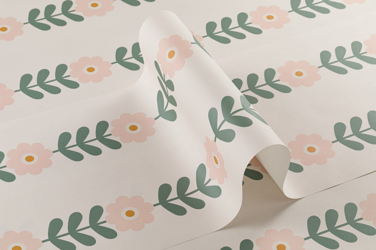 Roll of The Daisy Colonnade wallpaper in blush and oat
