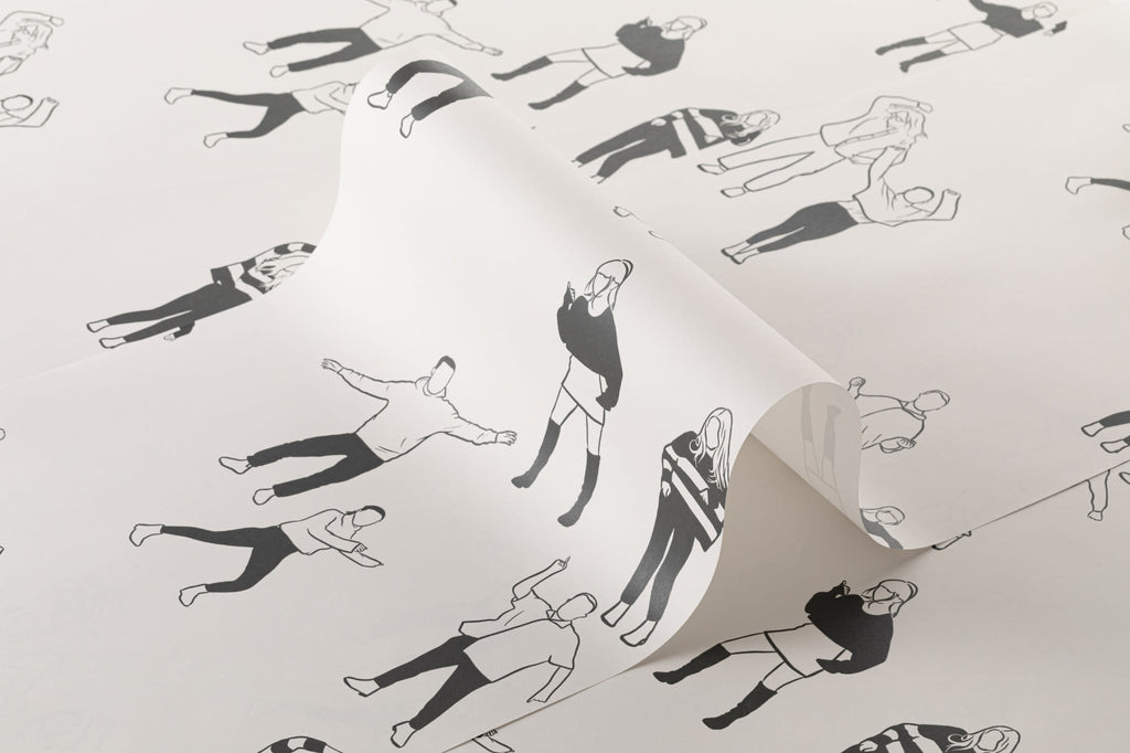 Roll of The Dancehall Sketch wallpaper in ink black and cream