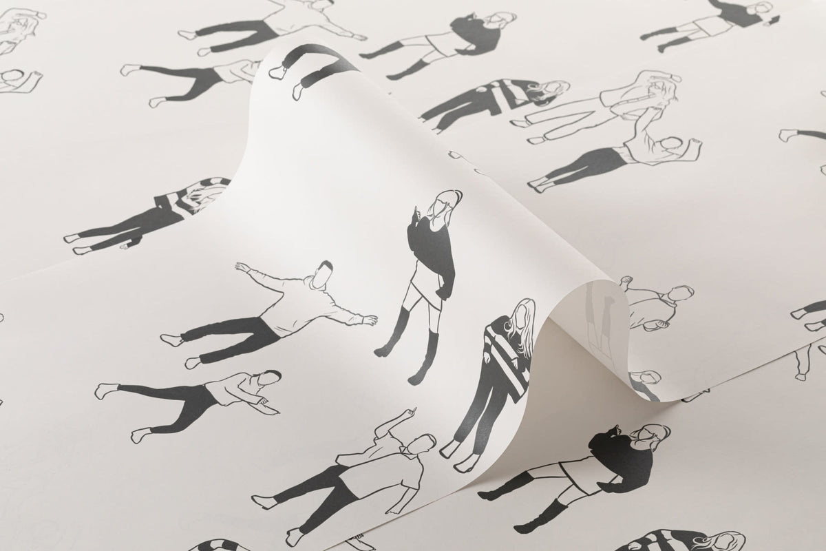 Roll of The Dancehall Sketch wallpaper in ink black and cream