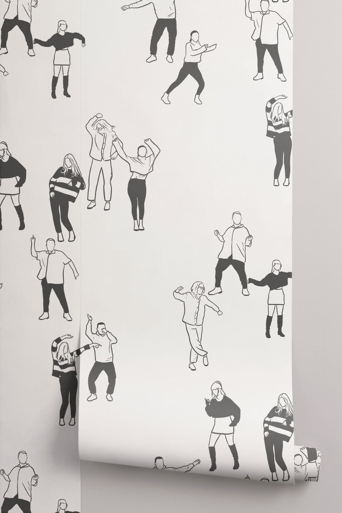 Roll of The Dancehall Sketch wallpaper in ink black and cream, another angle