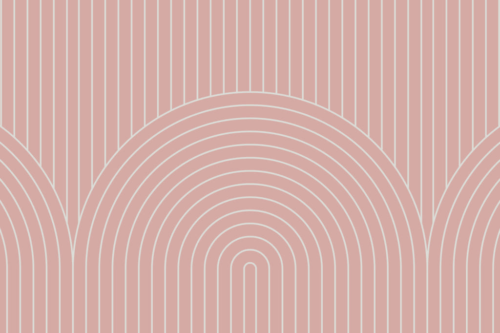 Flat pattern view of The Deco Archway wallpaper in dusty rose, showing the fine-line arches