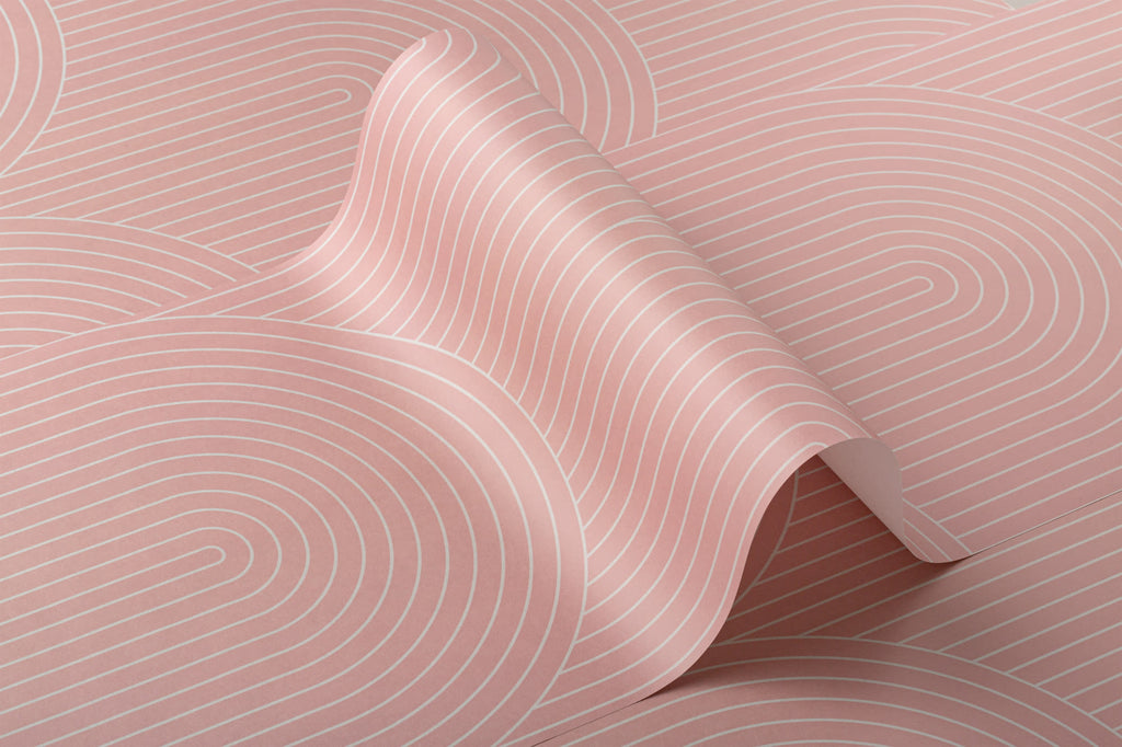 Roll of The Deco Archway wallpaper in dusty rose