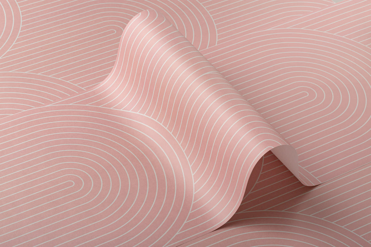 Roll of The Deco Archway wallpaper in dusty rose