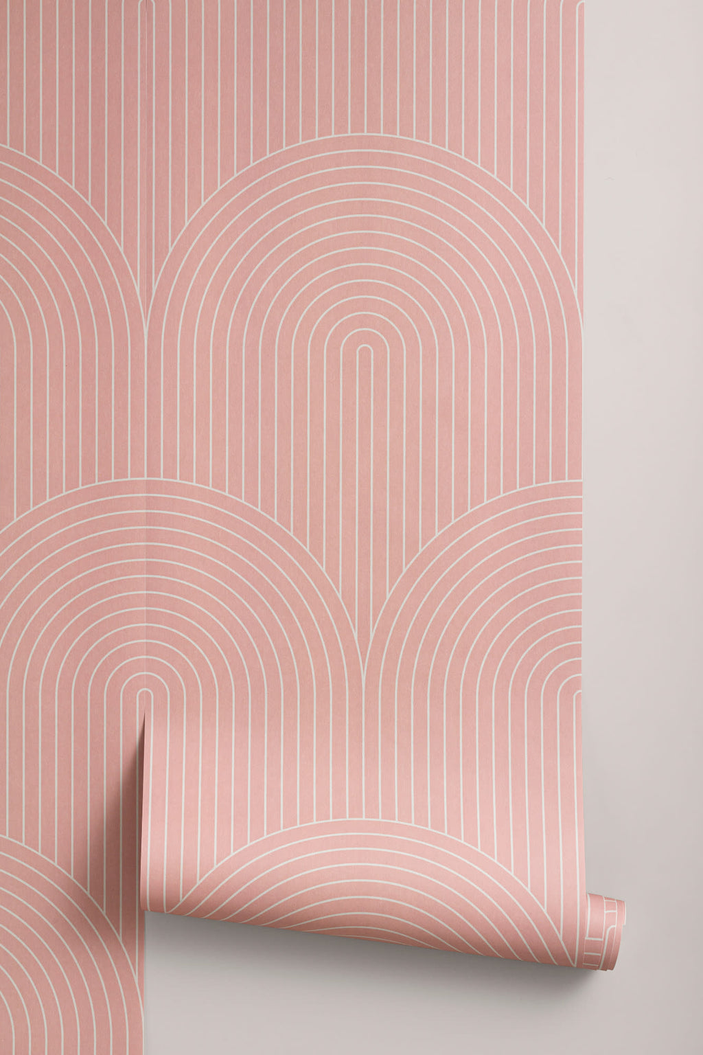Roll of The Deco Archway wallpaper in dusty rose, another angle