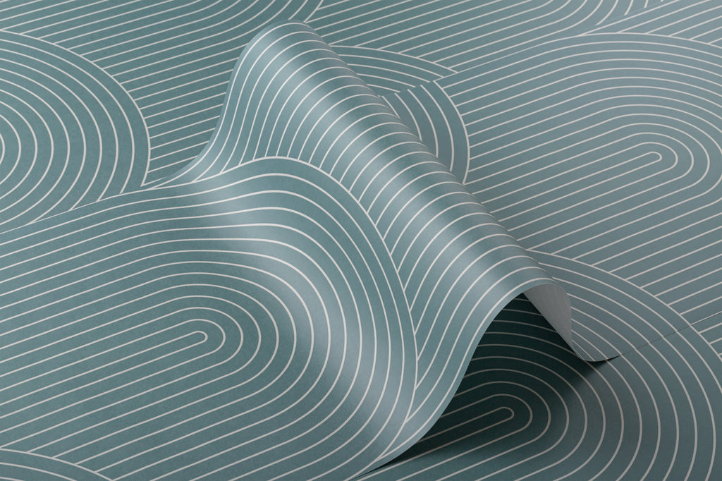 Roll of The Deco Archway wallpaper in teal green