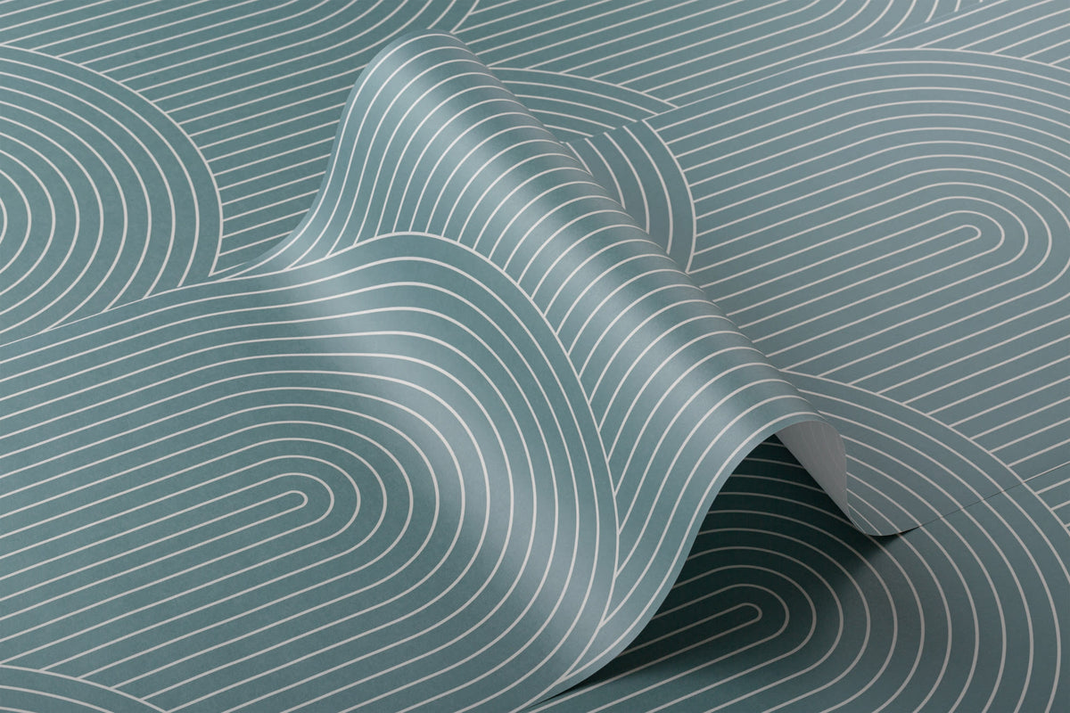 Roll of The Deco Archway wallpaper in teal green