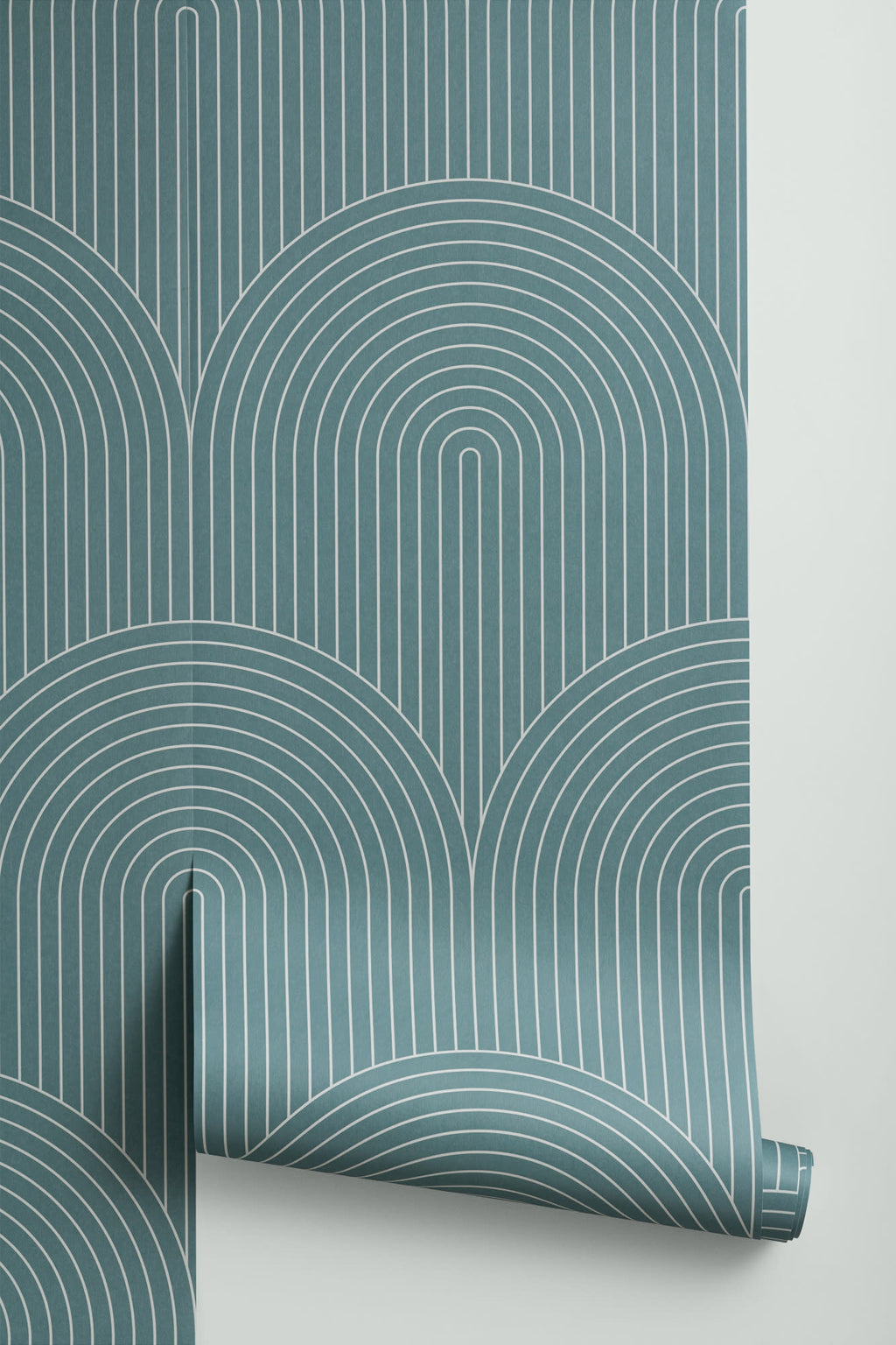Roll of The Deco Archway wallpaper in teal green, another angle