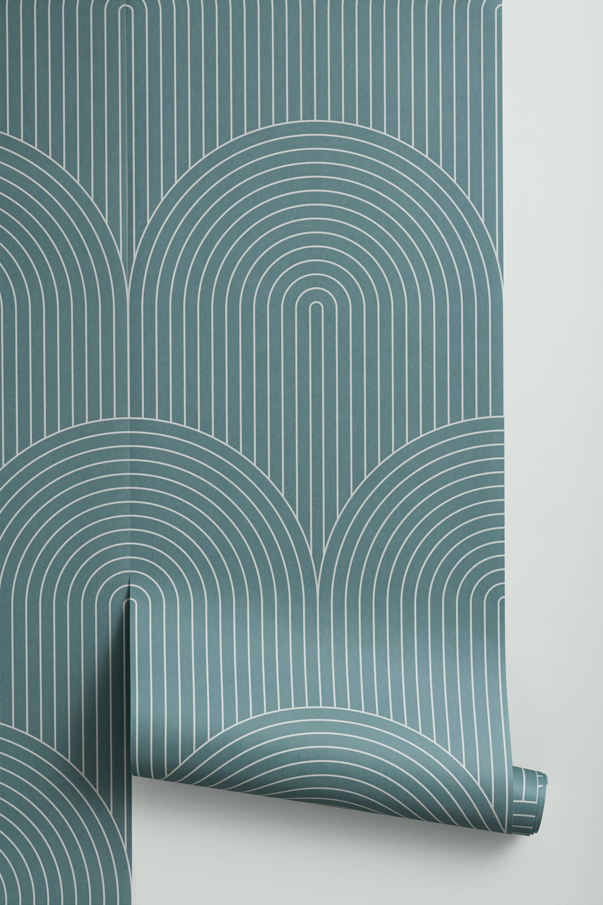 Roll of The Deco Archway wallpaper in teal green, another angle