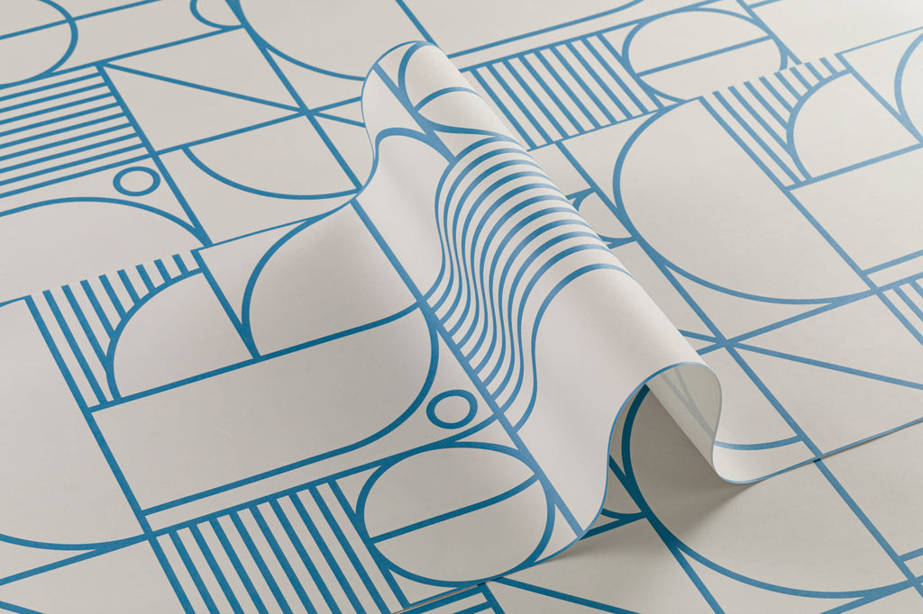 Roll of The Deco Blueprint wallpaper in azure blue