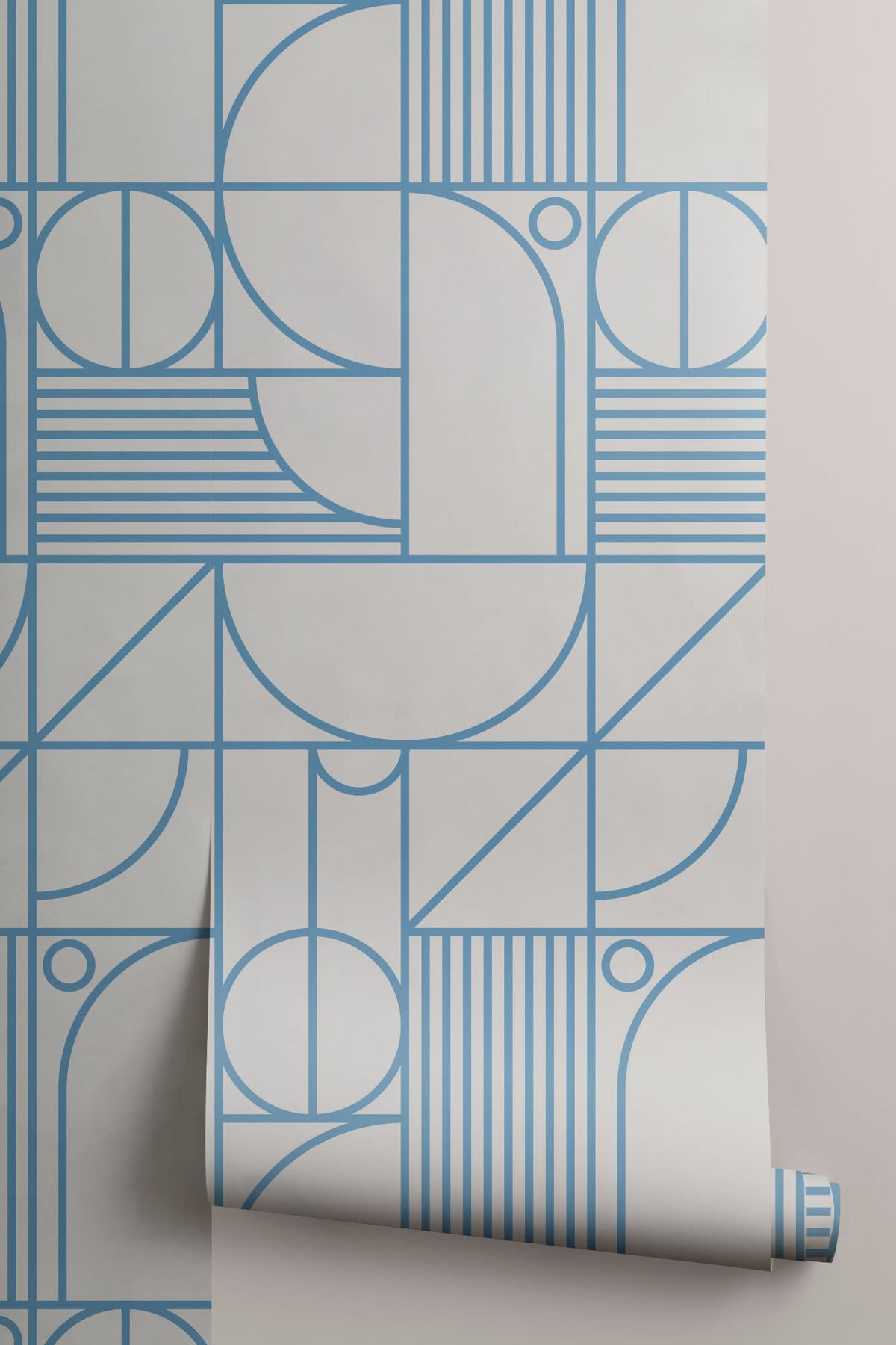 Roll of The Deco Blueprint wallpaper in azure blue, another angle