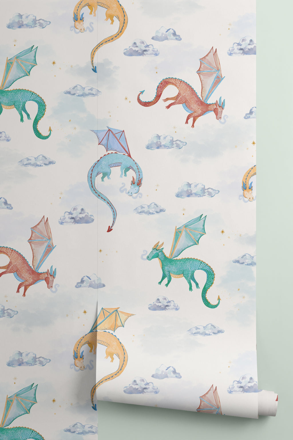 Roll of The Dragon Skies wallpaper in chalk white