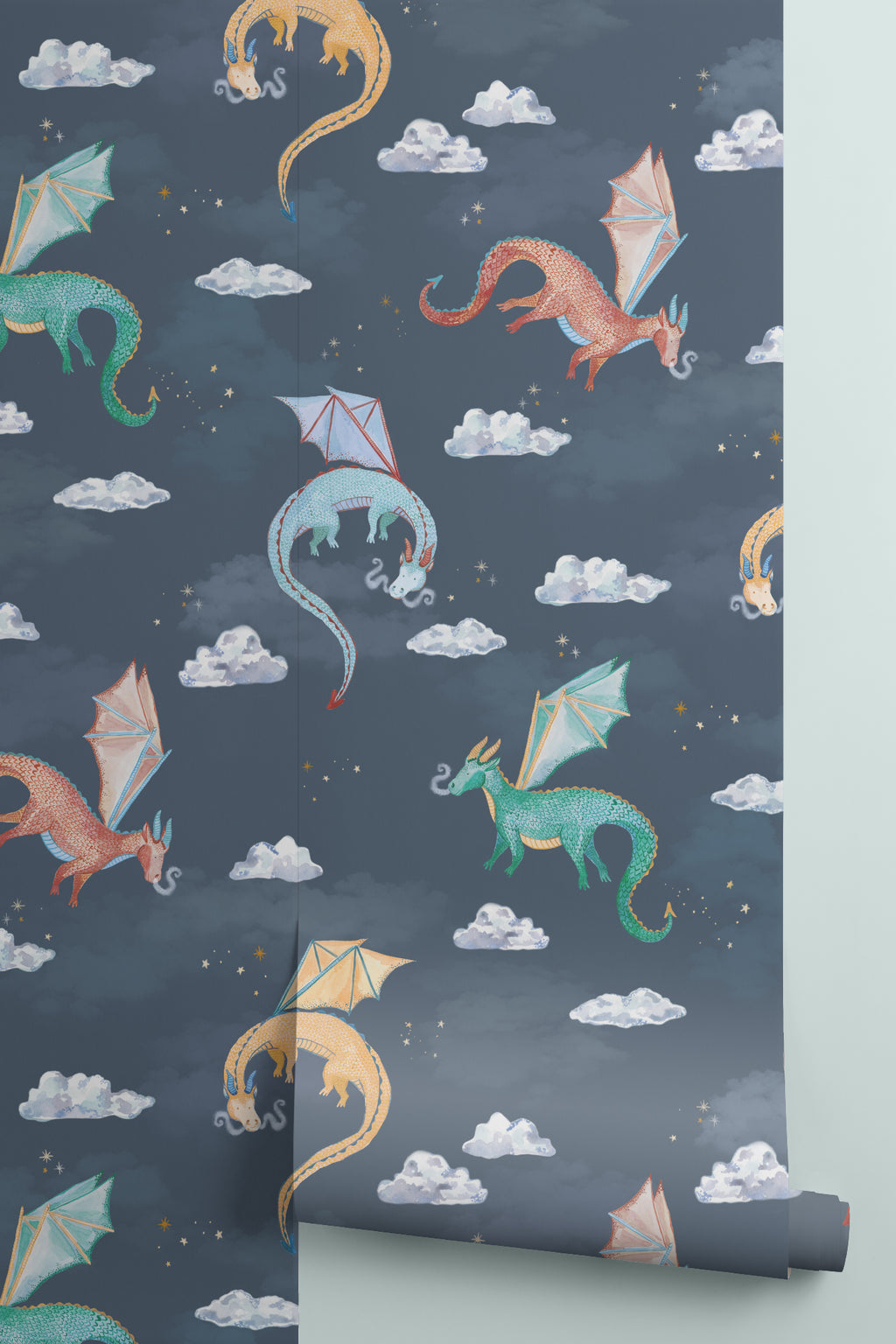 Roll of The Dragon Skies wallpaper in midnight navy